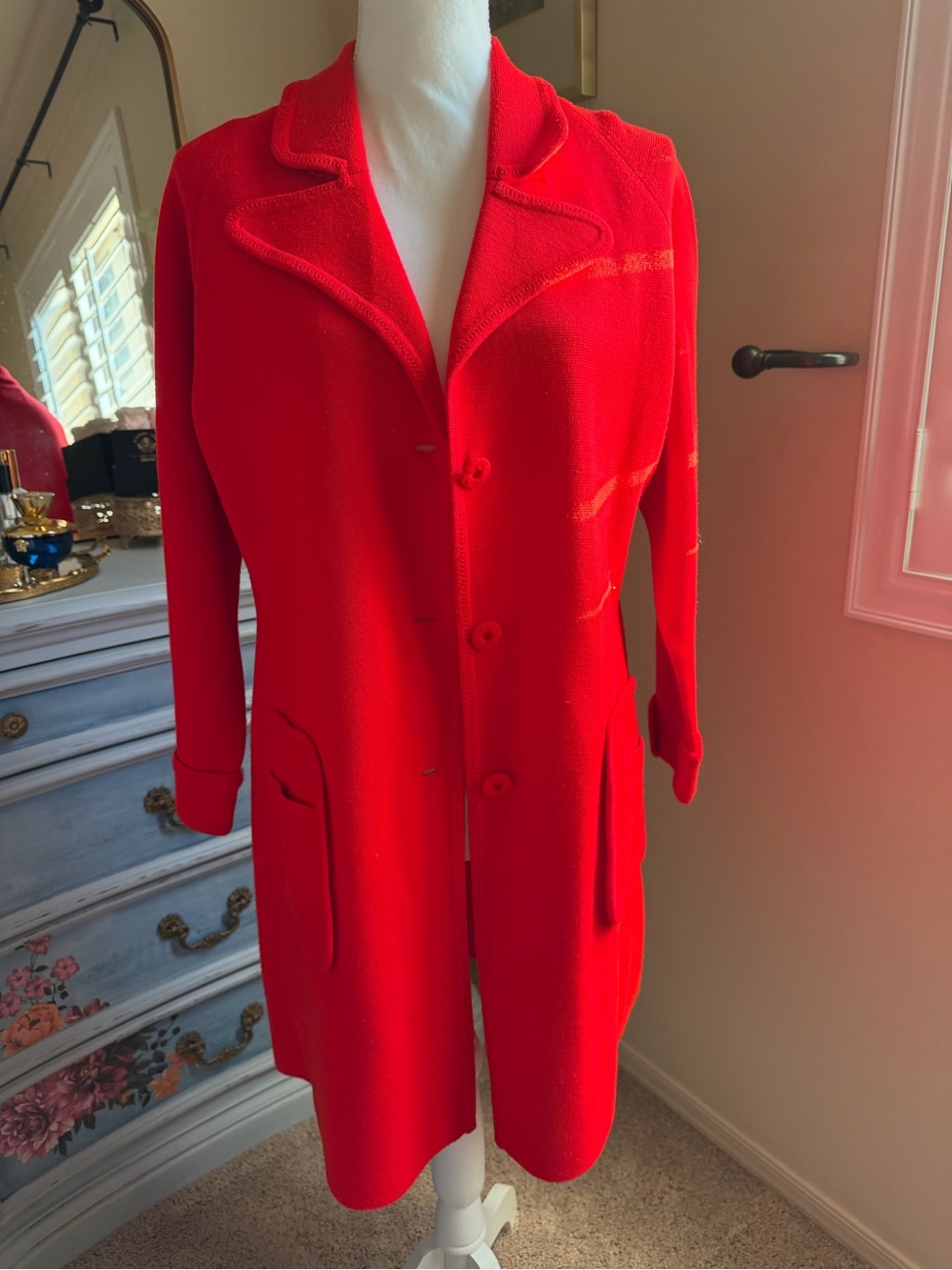 Women's Vintage Red Button-Front Long Cardigan Sweater